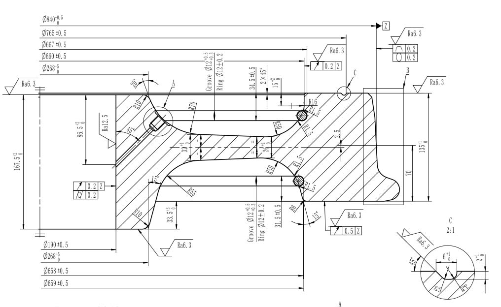 Dessin des roues d'un wagon de chemin de fer de 840 mm